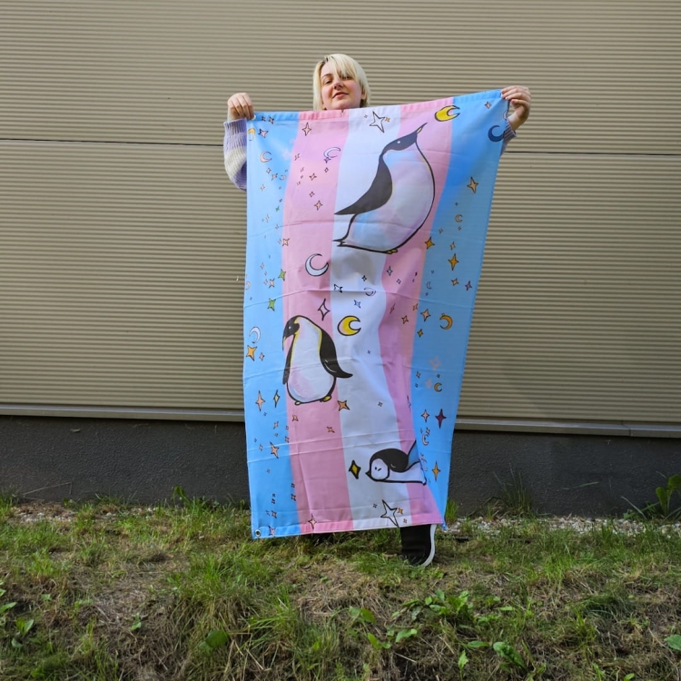 trans flag with cute penguins