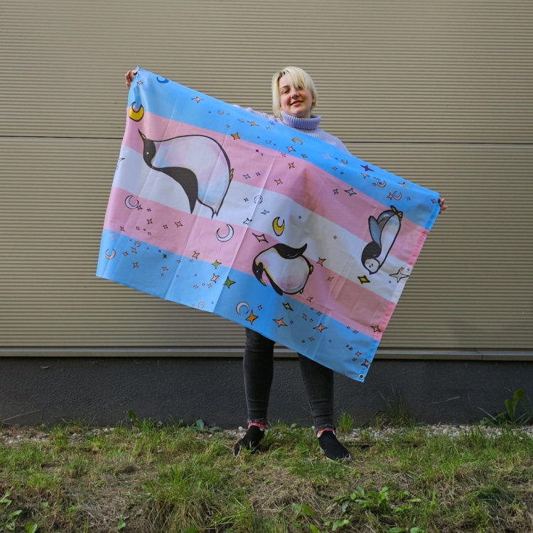 trans flag with cute penguins