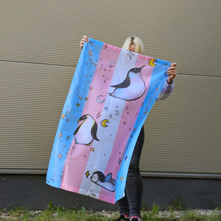 trans flag with cute penguins
