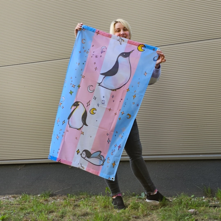 trans flag with cute penguins