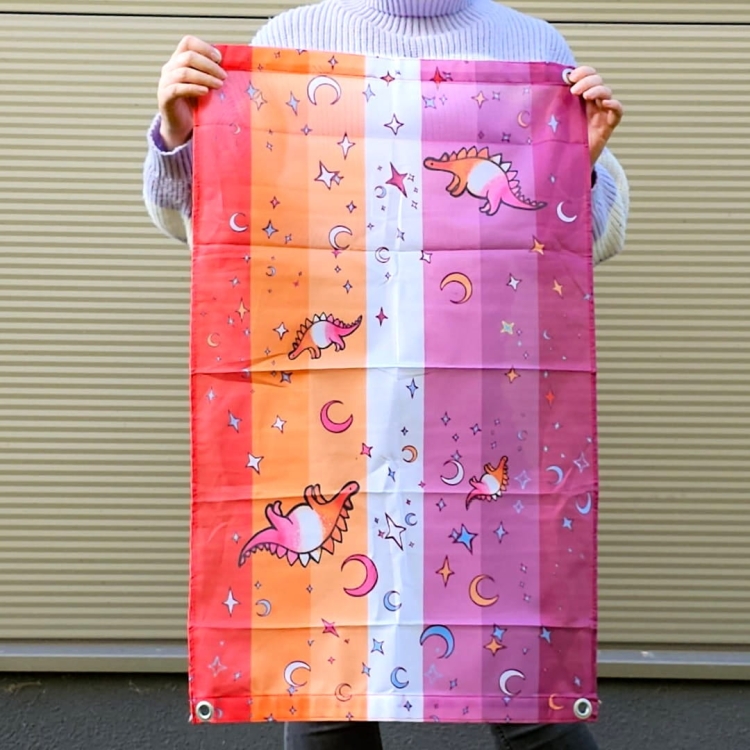 lesbian flag with dinosaurs